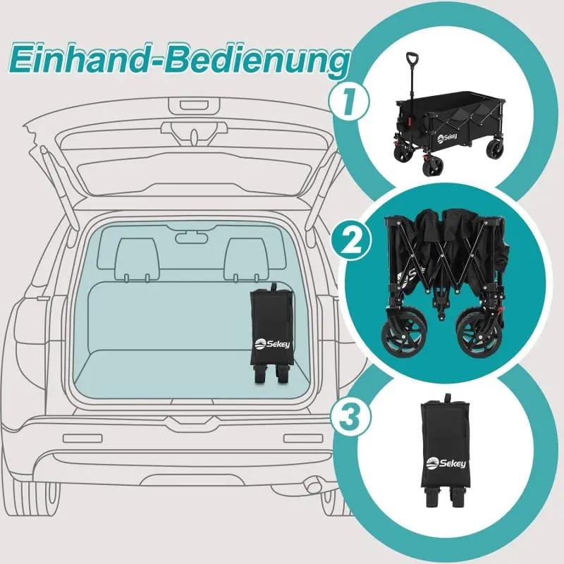 Sekey 135L & 200L / 150KG Faltbarer Bollerwagen, Patentiert Zusammenfaltbar aus Vier Richtungen, mit Erweiterbarer Heckklappe Sekey