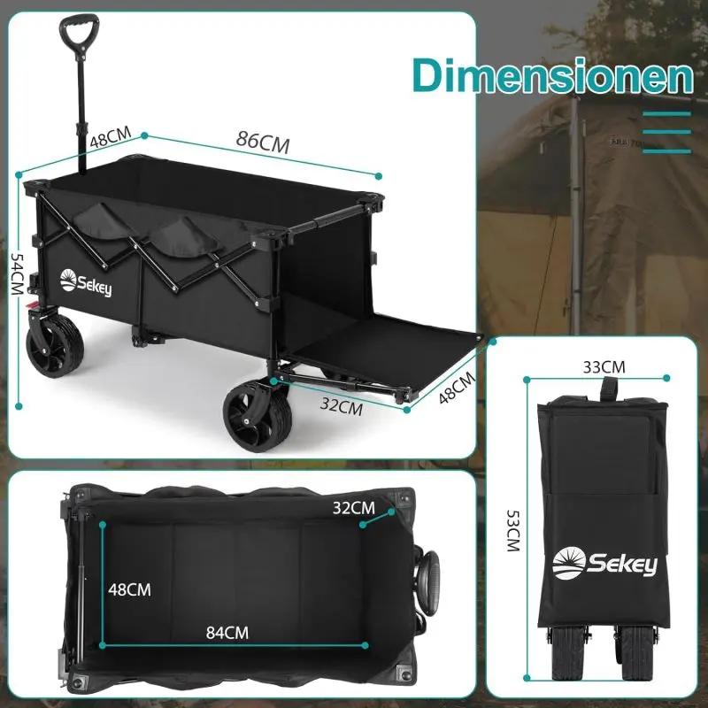 Sekey 135L & 200L / 150KG Faltbarer Bollerwagen, Patentiert Zusammenfaltbar aus Vier Richtungen, mit Erweiterbarer Heckklappe Sekey