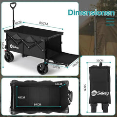 Sekey 135L & 200L / 150KG Faltbarer Bollerwagen, Patentiert Zusammenfaltbar aus Vier Richtungen, mit Erweiterbarer Heckklappe Sekey