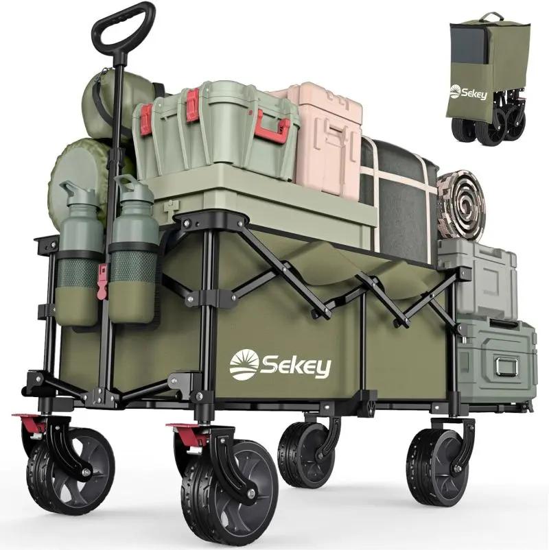 Sekey 135L & 200L / 150KG Faltbarer Bollerwagen, Patentiert Zusammenfaltbar aus Vier Richtungen, mit Erweiterbarer Heckklappe Sekey