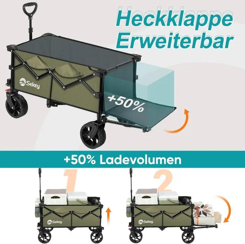 Sekey 135L & 200L / 150KG Faltbarer Bollerwagen, Patentiert Zusammenfaltbar aus Vier Richtungen, mit Erweiterbarer Heckklappe Sekey