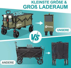 Sekey 135L & 200L / 150KG Faltbarer Bollerwagen, Patentiert Zusammenfaltbar aus Vier Richtungen, mit Erweiterbarer Heckklappe Sekey