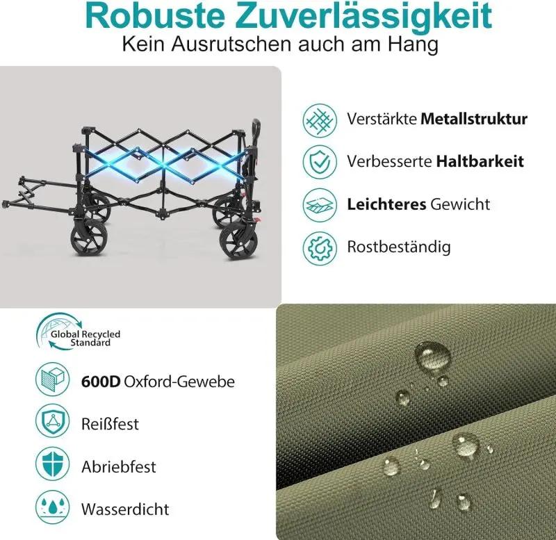 Sekey 135L & 200L / 150KG Faltbarer Bollerwagen, Patentiert Zusammenfaltbar aus Vier Richtungen, mit Erweiterbarer Heckklappe Sekey
