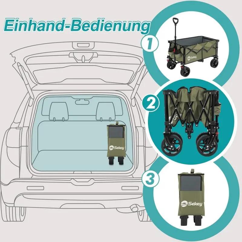 Sekey 135L & 200L / 150KG Faltbarer Bollerwagen, Patentiert Zusammenfaltbar aus Vier Richtungen, mit Erweiterbarer Heckklappe Sekey