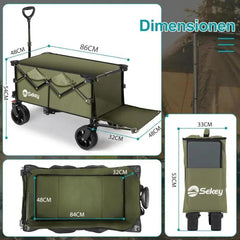 Sekey 135L & 200L / 150KG Faltbarer Bollerwagen, Patentiert Zusammenfaltbar aus Vier Richtungen, mit Erweiterbarer Heckklappe Sekey