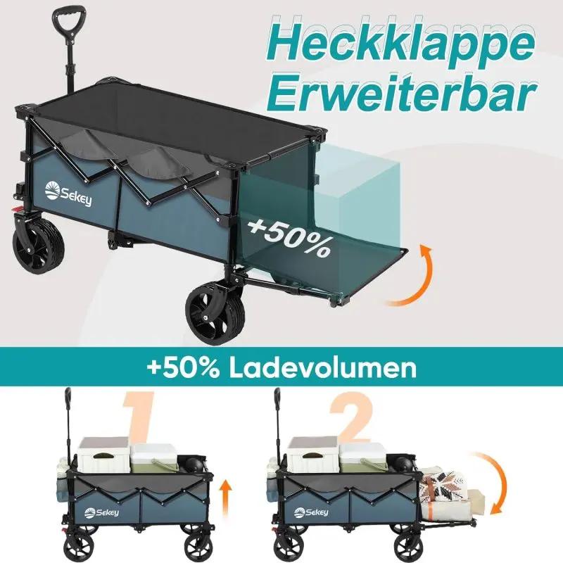 Sekey 135L & 200L / 150KG Faltbarer Bollerwagen, Patentiert Zusammenfaltbar aus Vier Richtungen, mit Erweiterbarer Heckklappe Sekey