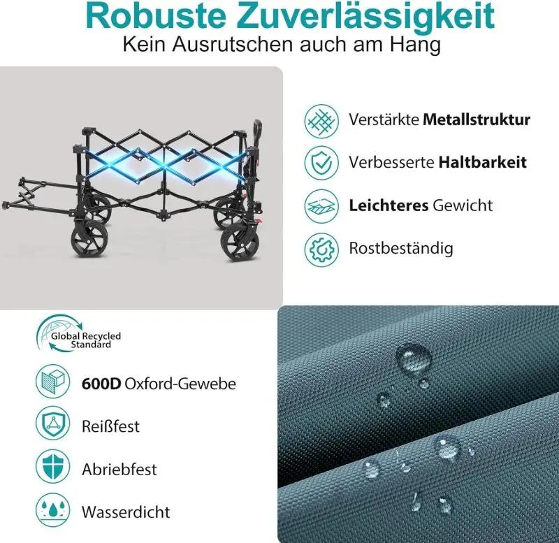Sekey 135L & 200L / 150KG Faltbarer Bollerwagen, Patentiert Zusammenfaltbar aus Vier Richtungen, mit Erweiterbarer Heckklappe Sekey