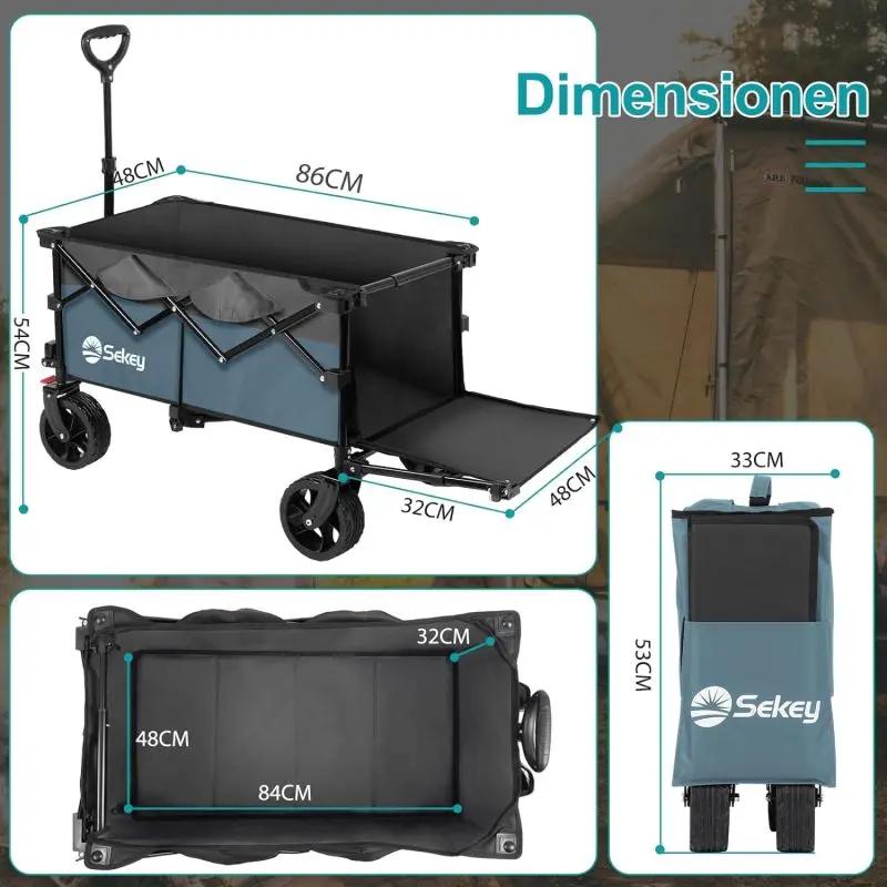 Sekey 135L & 200L / 150KG Faltbarer Bollerwagen, Patentiert Zusammenfaltbar aus Vier Richtungen, mit Erweiterbarer Heckklappe Sekey
