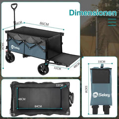 Sekey 135L & 200L / 150KG Faltbarer Bollerwagen, Patentiert Zusammenfaltbar aus Vier Richtungen, mit Erweiterbarer Heckklappe Sekey