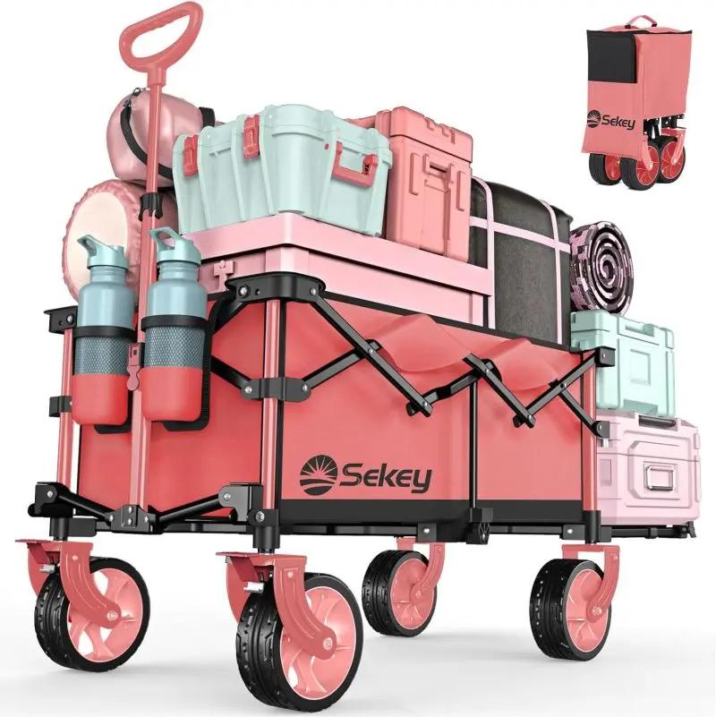 Sekey 135L & 200L / 150KG Faltbarer Bollerwagen, Patentiert Zusammenfaltbar aus Vier Richtungen, mit Erweiterbarer Heckklappe Sekey