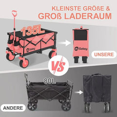Sekey 135L & 200L / 150KG Faltbarer Bollerwagen, Patentiert Zusammenfaltbar aus Vier Richtungen, mit Erweiterbarer Heckklappe Sekey