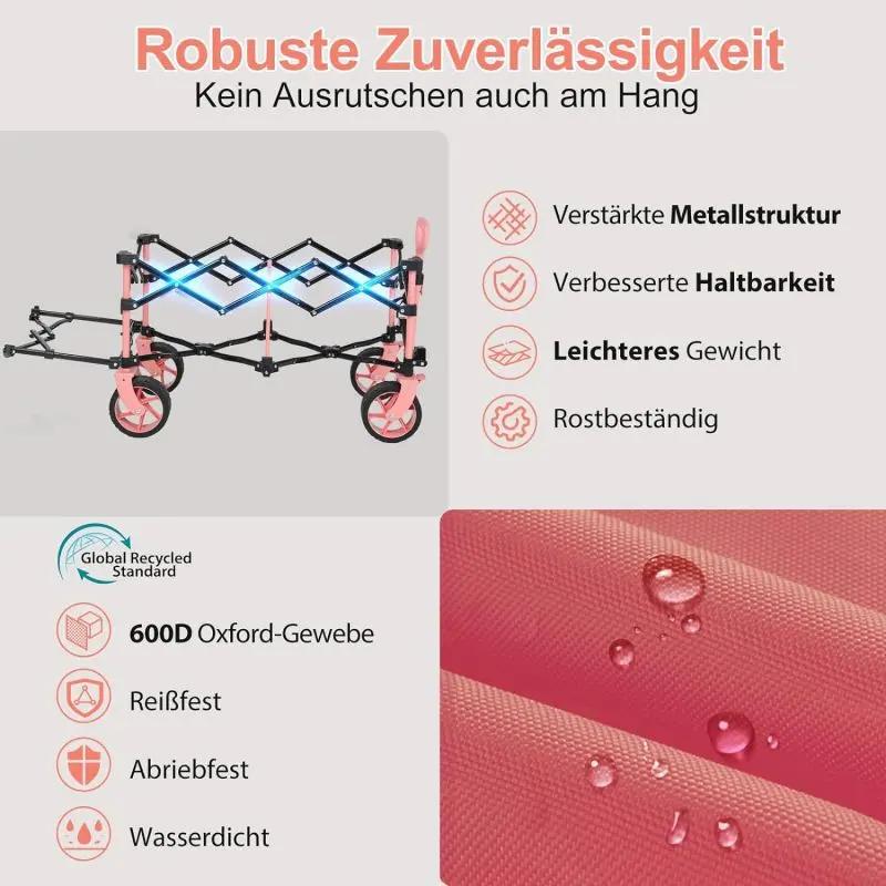 Sekey 135L & 200L / 150KG Faltbarer Bollerwagen, Patentiert Zusammenfaltbar aus Vier Richtungen, mit Erweiterbarer Heckklappe Sekey