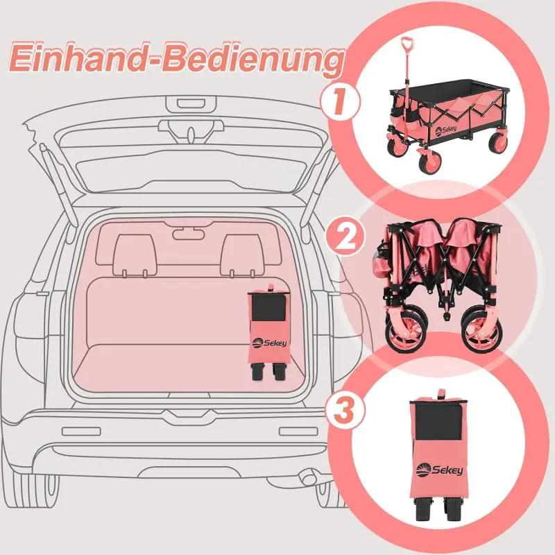 Sekey 135L & 200L / 150KG Faltbarer Bollerwagen, Patentiert Zusammenfaltbar aus Vier Richtungen, mit Erweiterbarer Heckklappe Sekey