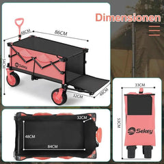 Sekey 135L & 200L / 150KG Faltbarer Bollerwagen, Patentiert Zusammenfaltbar aus Vier Richtungen, mit Erweiterbarer Heckklappe Sekey