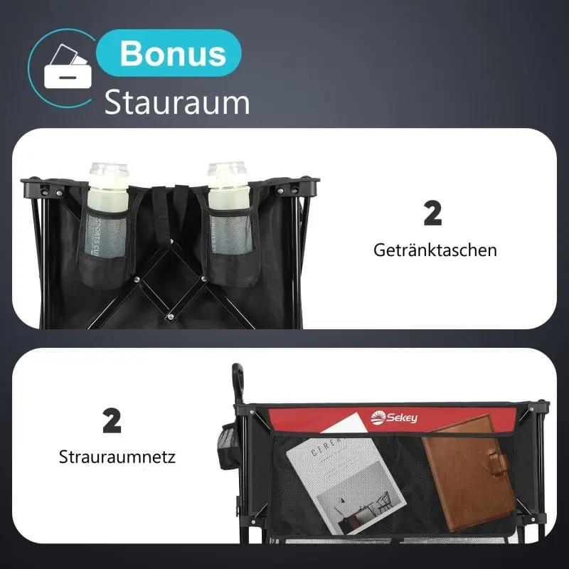 Sekey 350L / 120KG Doppel Faltbarer Bollerwagen, Patentiert Zusammenfaltbar aus Vier Richtungen, mit Bremsen und Extra Breiten Rädern Sekey