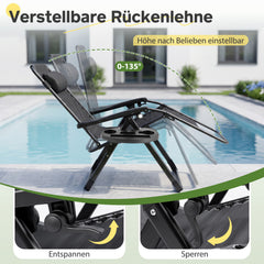 Sekey XXL Gartenliege klappbar – 74 cm breite Sonnenliege mit Polsterauflage, 3-fach verstellbarer Rückenlehne, Nackenkissen & Getränkehalter, bis 150 kg