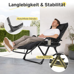 Sekey XXL Gartenliege klappbar – 74 cm breite Sonnenliege mit Polsterauflage, 3-fach verstellbarer Rückenlehne, Nackenkissen & Getränkehalter, bis 150 kg