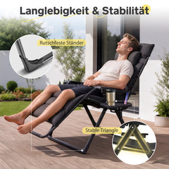 Sekey Gartenliege klappbar gepolstert – 3-fach verstellbare Sonnenliege mit Auflage, Nackenkissen & Getränkehalter, bis 150 kg