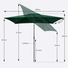 Sekey 300 x 200 cm aluminum parasol with crank, sun protection UV50+