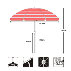 Sekey Sonnenschirm Ø160 cm rund mit Tragetasche & Bodenhülse, für Balkon & Strand