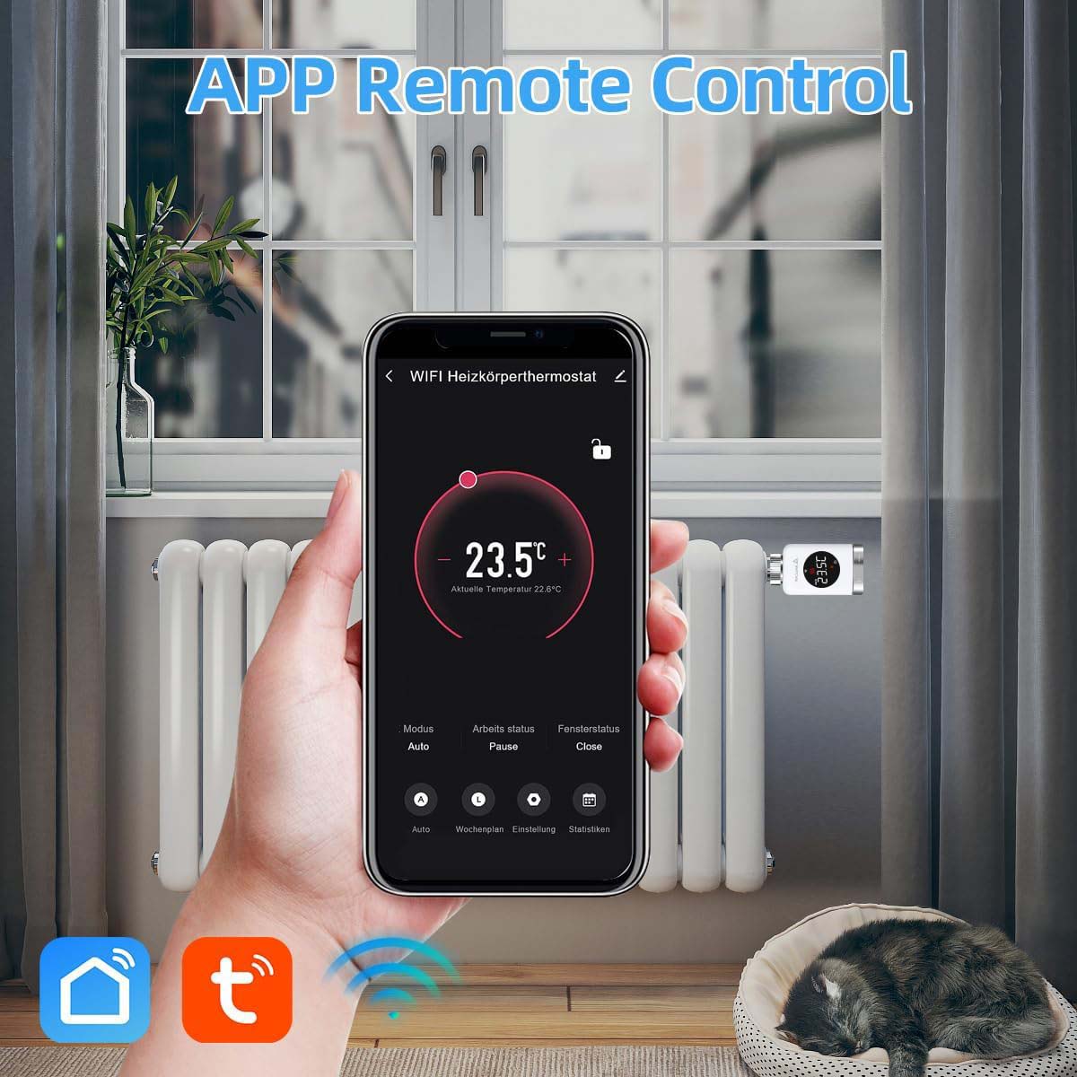 Salcar Smart Heizkörperthermostat TRV801W – WLAN Thermostat mit LCD-Display, Kompatibel mit Alexa & Google Home, App-Steuerung über Tuya, Kein Gateway Erforderlich Salcar