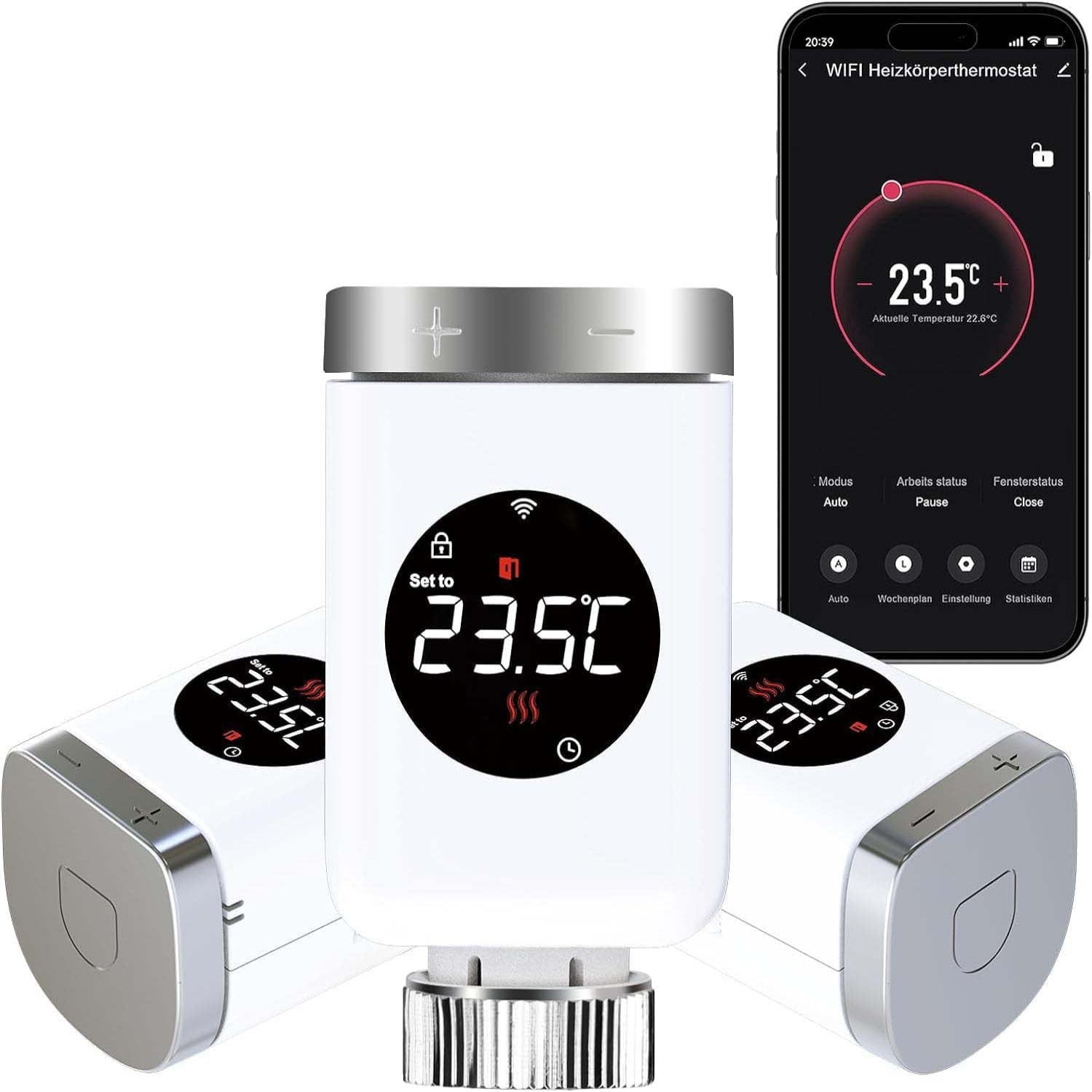 Salcar WLAN Heizkörperthermostat – Smartes Thermostat für Heizkörper, Kompatibel mit Alexa & Google Assistant, App-Steuerung über Tuya, Programmierbar, Kein Gateway Erforderlich Salcar