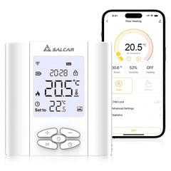 Salcar T5W WLAN Raumthermostat Smart Thermostat – Programmierbares WiFi Heizungsthermostat mit Luftfeuchtigkeit, Tuya App & Wochenprogramm, für Fußbodenheizung und Warmwasser