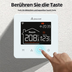 Salcar Smartes WLAN Raumthermostat für elektrische Fußbodenheizung – 16A Thermostat mit LCD-Touchdisplay, Tuya Smart App, App- & Sprachsteuerung, kompatibel mit Amazon Alexa, programmierbar, Weiß