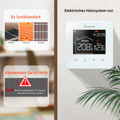 Salcar Smartes WLAN Raumthermostat für elektrische Fußbodenheizung – 16A Thermostat mit LCD-Touchdisplay, Tuya Smart App, App- & Sprachsteuerung, kompatibel mit Amazon Alexa, programmierbar, Weiß