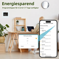 Salcar Smartes WLAN Raumthermostat für elektrische Fußbodenheizung – 16A Thermostat mit LCD-Touchdisplay, Tuya Smart App, App- & Sprachsteuerung, kompatibel mit Amazon Alexa, programmierbar, Weiß