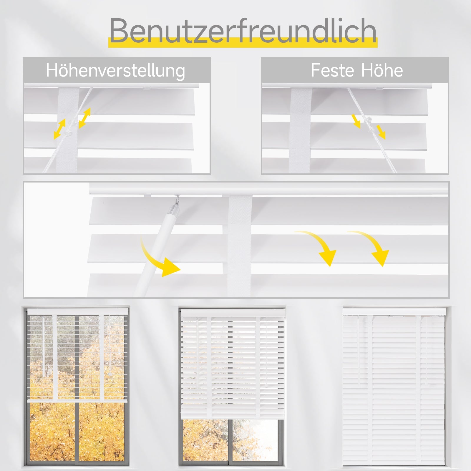 Sekey Weiße Holzjalousie 50 mm - Echtholz - Jalousette mit edler Holzmaserung Sekey