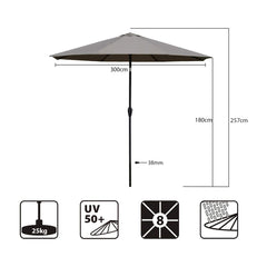 Sekey Sonnenschirm, 330cm Alu Gartenschirm 8-eckiger, mit Kurbel Sekey