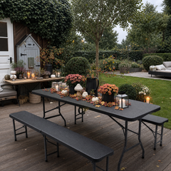Sekey Klappbare Bierzeltgarnitur 180 cm im Rattan-Look – Gartenmöbel Set für Terrasse, Balkon & Outdoor-Events