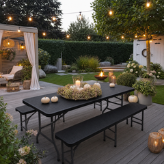 Sekey Klappbare Bierzeltgarnitur 180 cm im Rattan-Look – Gartenmöbel Set für Terrasse, Balkon & Outdoor-Events