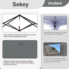 Sekey Faltpavillon 3x3 m mit 4 Seitenteilen & transparentem EVA-Regenschutz – Wasserdichter Gartenpavillon, Pop-Up Partyzelt mit 420D Oxford-Gewebe & UPF 50+