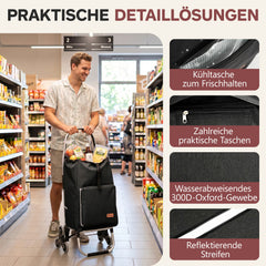 Sekey Einkaufstrolley 3-in-1 klappbar – 50L Einkaufswagen mit Kühlfach, Treppensteiger-Rädern & Sackkarren-Funktion, Aluminium