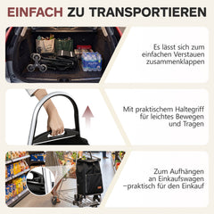 Sekey Einkaufstrolley 3-in-1 klappbar – 50L Einkaufswagen mit Kühlfach, Treppensteiger-Rädern & Sackkarren-Funktion, Aluminium