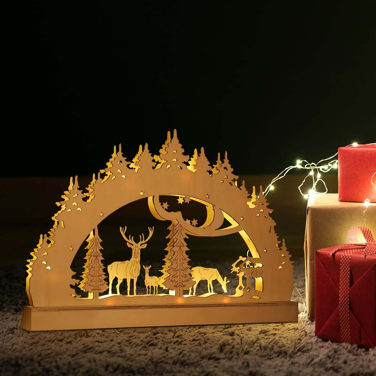 Salcar LED Schwibbogen Weihnachten mit 10 LEDs – Batteriebetriebener Holz-Lichterbogen, Warmweißes Licht, Weihnachtsdeko für Innen, Fenster & Tisch salcar