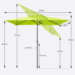 Sekey 300 x 200 cm aluminum parasol with crank, sun protection UV50+