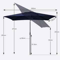 Sekey 300 x 200 cm aluminum parasol with crank, sun protection UV50+