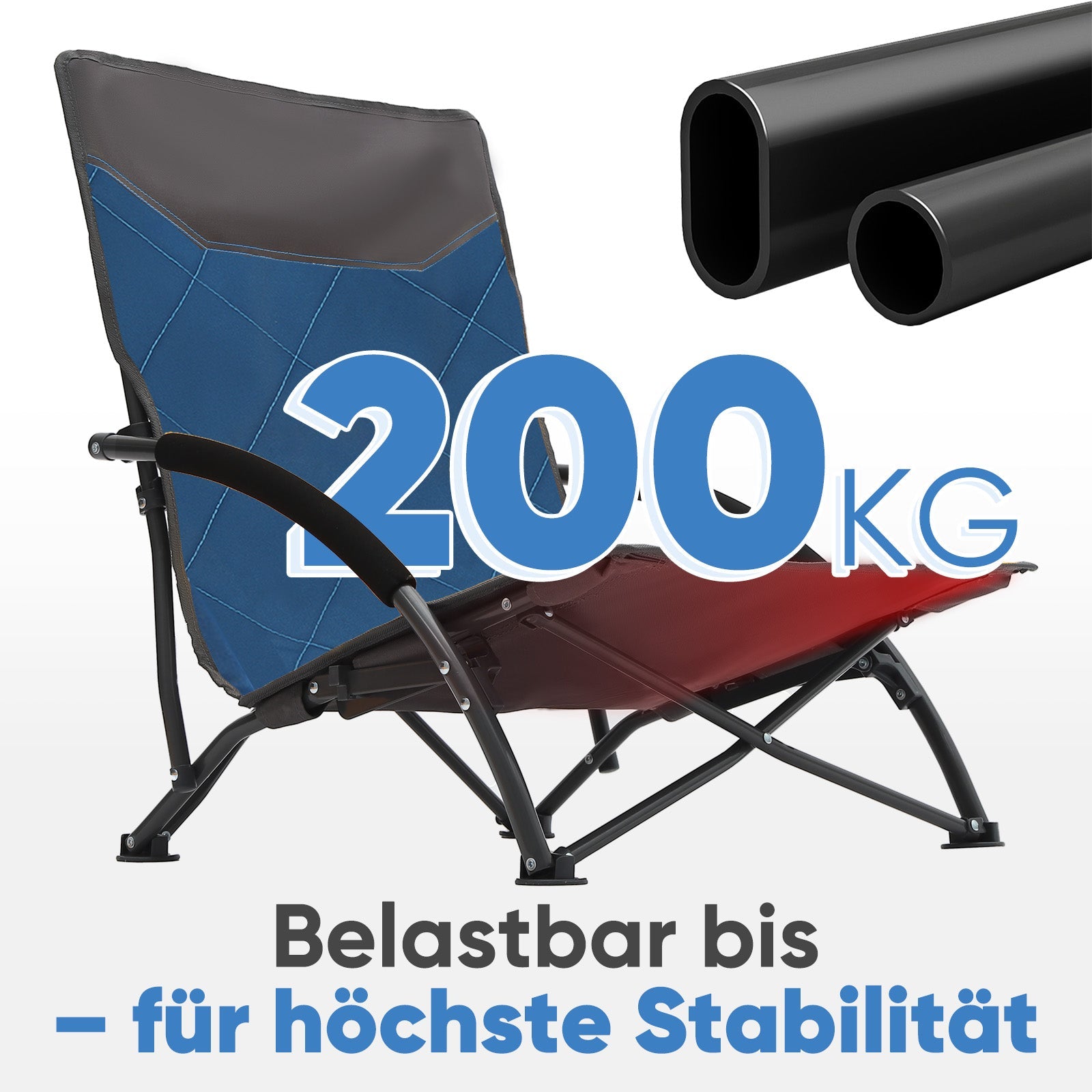 Sekey Faltbarer Strandliegestuhl mit gepolsterten Armlehnen – Leichter Campingstuhl bis 200 kg belastbar Sekey