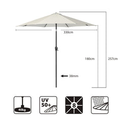 Sekey Sonnenschirm, 330cm Alu Gartenschirm 8-eckiger, mit Kurbel Sekey