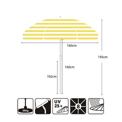 Sekey Sonnenschirm Ø160 cm rund mit Tragetasche & Bodenhülse, für Balkon & Strand
