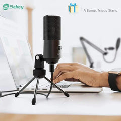 Fifine USB Kondensator Mikrofon mit Arm, Popfilter und Shock Mount, T669 Sekey