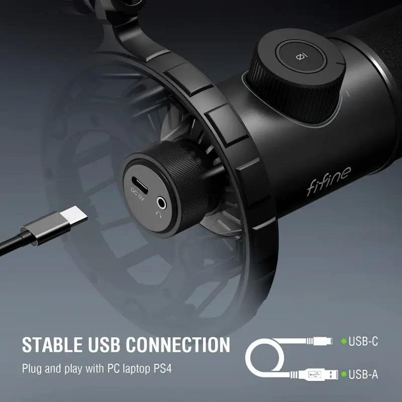 Fifine USB Dynamisches Mikrofon mit Stummschalttaste, Popfilter, Shock Mount und Kopfhörerbuchse, K658 Sekey