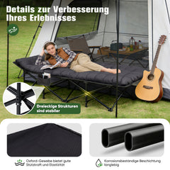 Sekey XXL Klappbett 202 × 80 × 45 cm – Extra breites Feldbett mit 7 cm Matratze, Campingbett bis 200 kg, Faltbares Gästebett mit Seitentasche aus Oxford-Gewebe für Camping, Garten & Outdoor