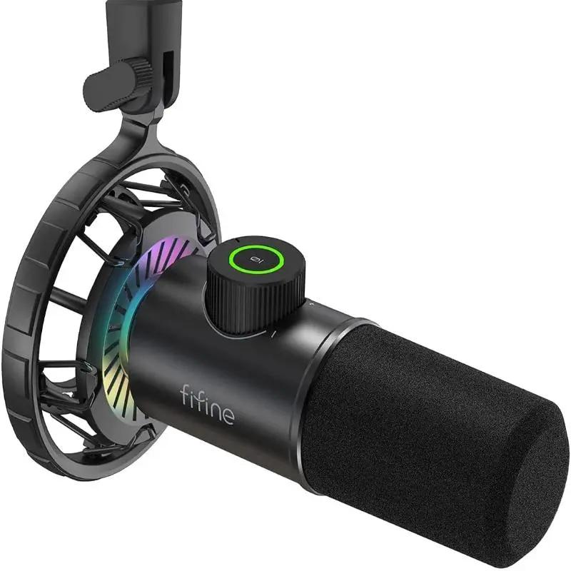 Fifine USB Dynamisches Mikrofon mit Stummschalttaste, Popfilter, Shock Mount und Kopfhörerbuchse, K658 Sekey
