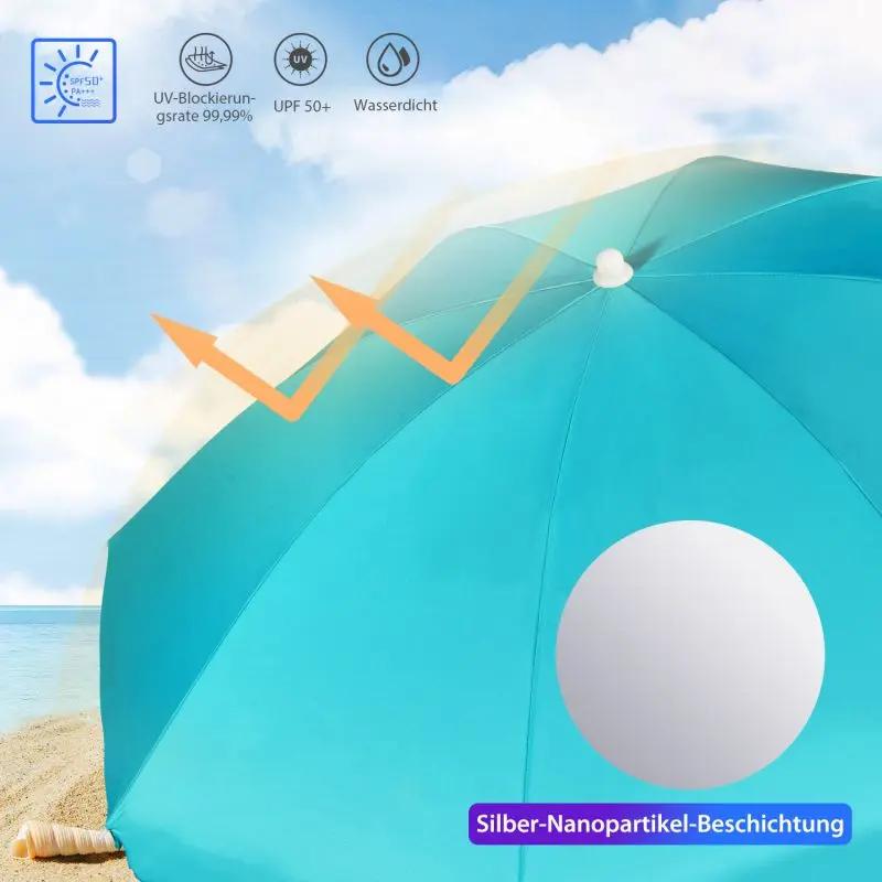 Sekey ∅ 180 cm Alu Strandschirm mit Schutzhülle und Bodenhülse, Sonnenschutz UV50+ Sekey