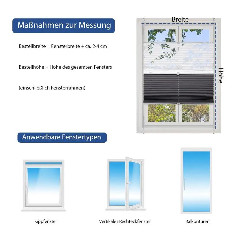 Sekey Plissee Day+Night ohne Bohren, 100% Verdunkelung, mit Muster Sekey