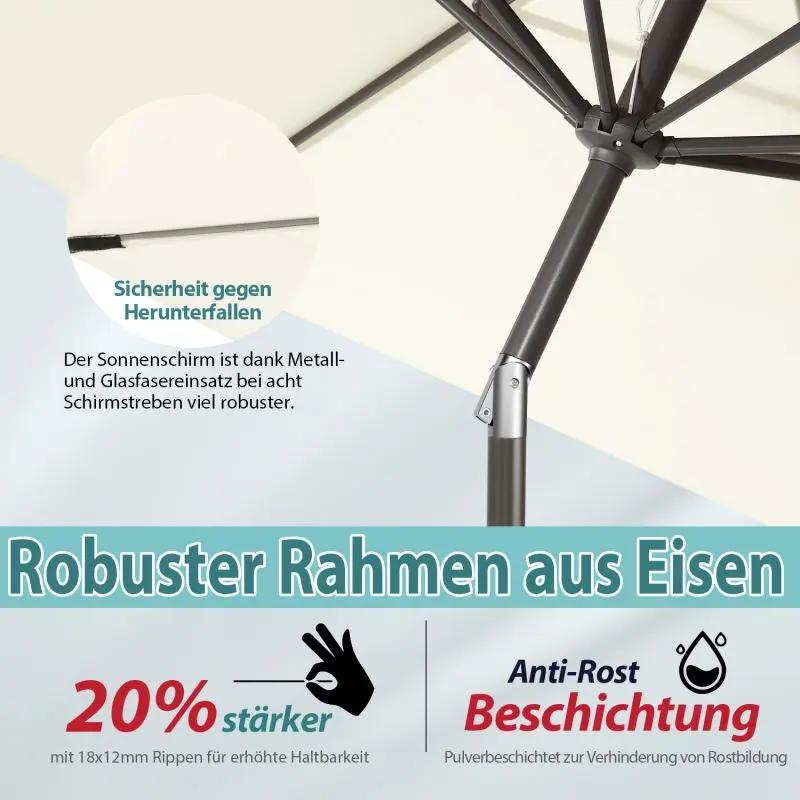 Sekey 270cm Sonnenschirm mit Kurbel, Knickbar im Sitzen, Sonnenschutz UV50+ Sekey